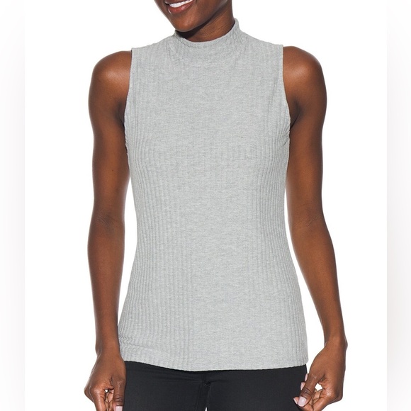 WHBM HEATHER GRAY RIBBED MOCK NECK TOP & DUSTER - Picture 2 of 16